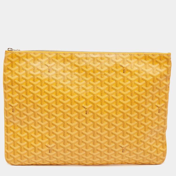 Pre Owned Goyard Yellow Goyardine Coated Canvas Senat GM Clutch