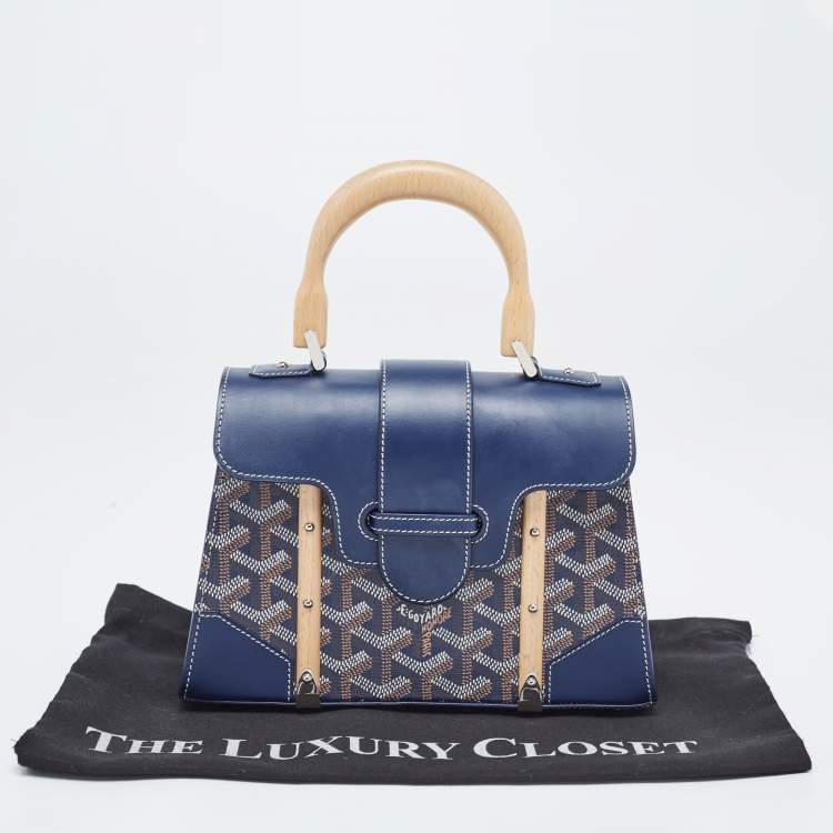 Pre Owned Goyard Blue Goyardine Coated Canvas And Leather Mini Saigon Top Handle Bag
