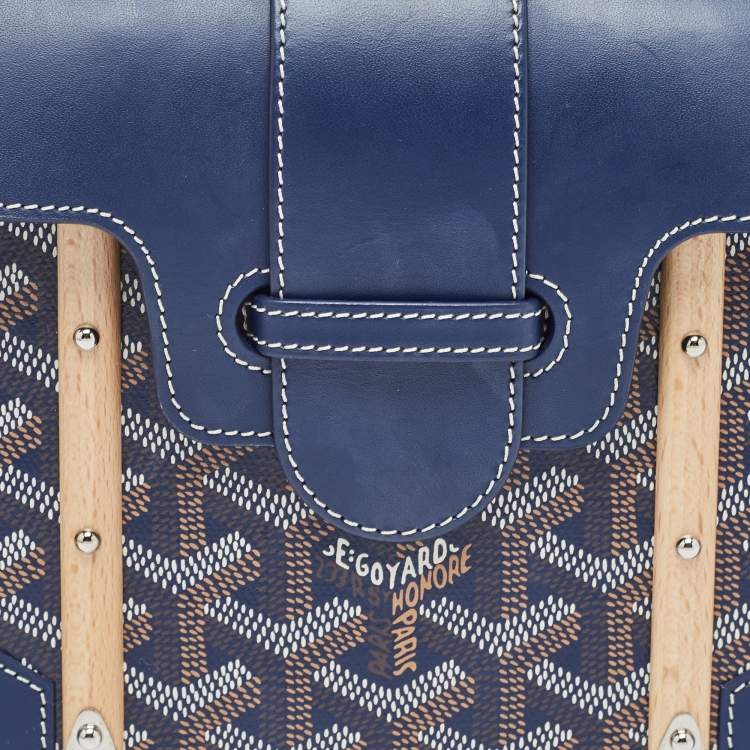 Pre Owned Goyard Blue Goyardine Coated Canvas And Leather Mini Saigon Top Handle Bag