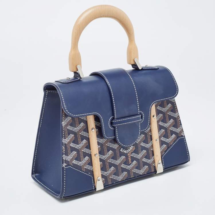 Pre Owned Goyard Blue Goyardine Coated Canvas And Leather Mini Saigon Top Handle Bag