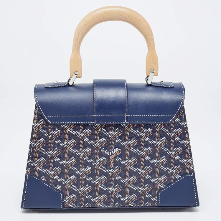 Pre Owned Goyard Blue Goyardine Coated Canvas And Leather Mini Saigon Top Handle Bag