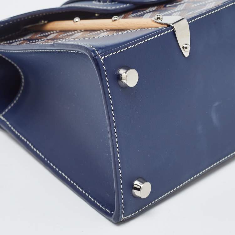 Pre Owned Goyard Blue Goyardine Coated Canvas And Leather Mini Saigon Top Handle Bag