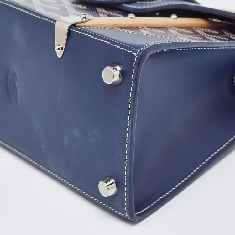Pre Owned Goyard Blue Goyardine Coated Canvas And Leather Mini Saigon Top Handle Bag