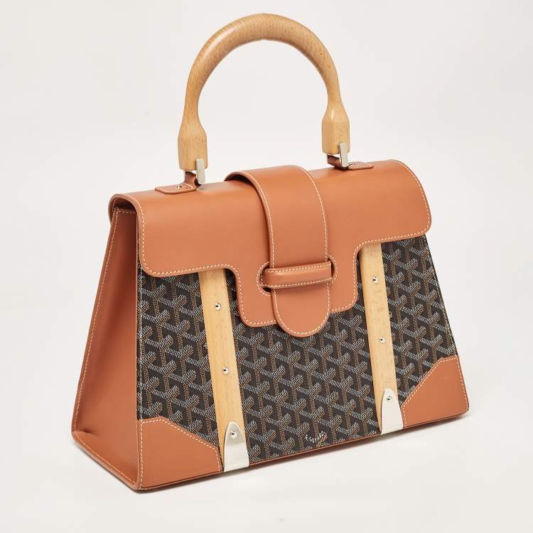 Pre Owned Goyard Brown Goyardine Coated Canvas and Leather Saigon MM Top Handle Bag