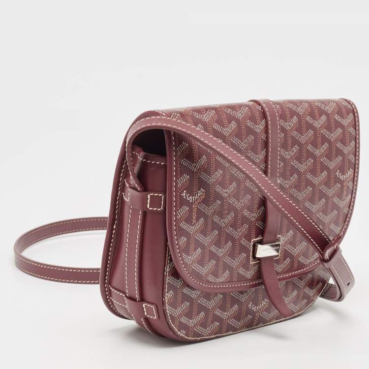 Pre Owned Goyard Burgundy Goyardine Coated Canvas and Leather Belvedere II PM Bag