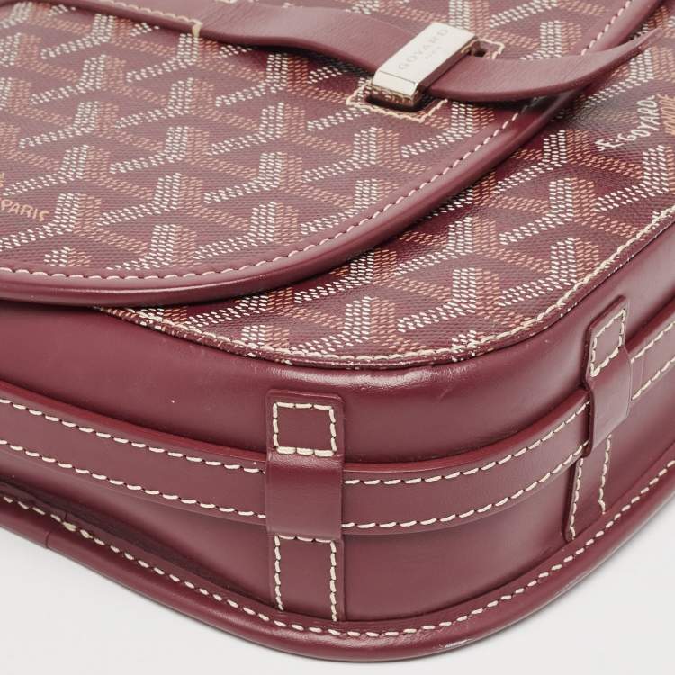Pre Owned Goyard Burgundy Goyardine Coated Canvas and Leather Belvedere II PM Bag