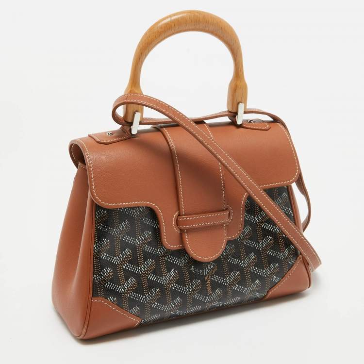 Pre Owned Goyard Brown Goyardine Coated Canvas and Leather Mini Saigon Top Handle Bag