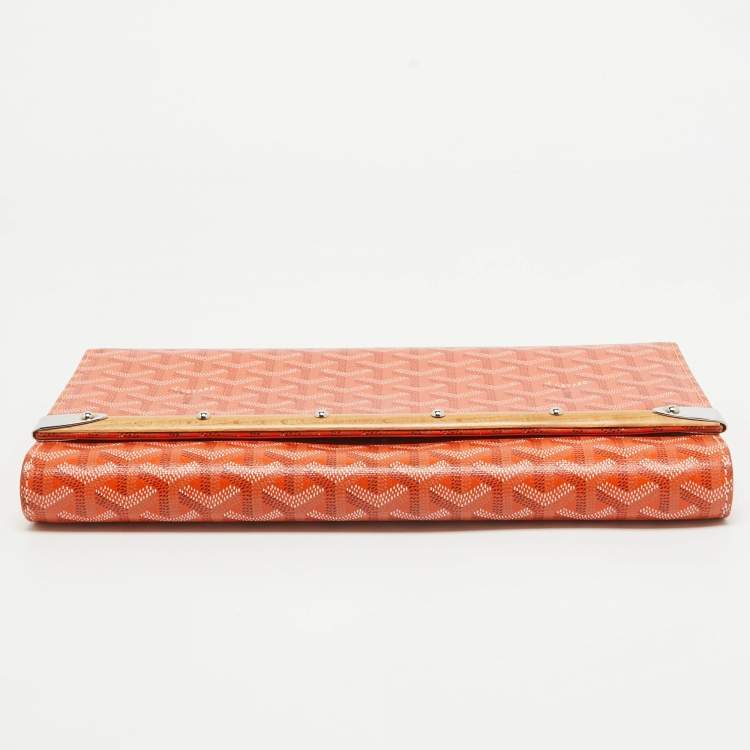 Pre Owned Goyard Orange Goyardine Coated Canvas Monte Carlo Bois Clutch