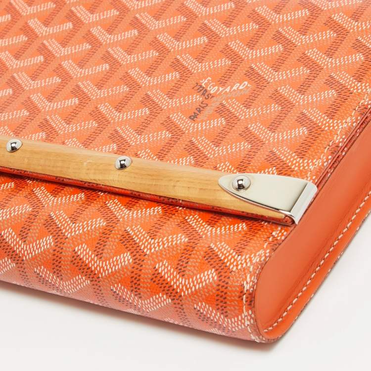 Pre Owned Goyard Orange Goyardine Coated Canvas Monte Carlo Bois Clutch