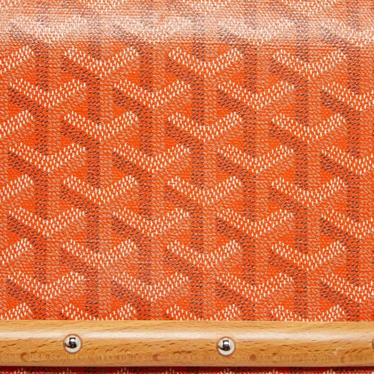 Pre Owned Goyard Orange Goyardine Coated Canvas Monte Carlo Bois Clutch