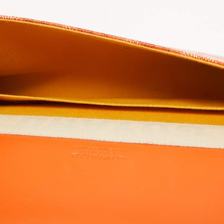 Pre Owned Goyard Orange Goyardine Coated Canvas Monte Carlo Bois Clutch