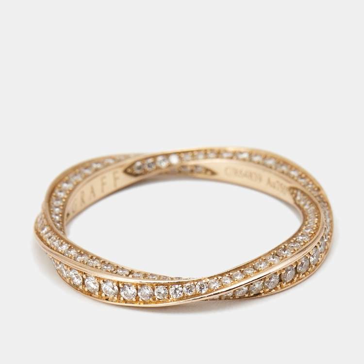 Pre Owned Graff Sprial Pave Diamond 18k Rose Gold Ring Size 49