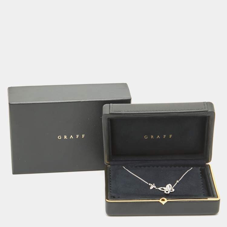 Pre Owned Graff Double Butterfly Silhouette Diamond 18k White Gold Pendant Necklace