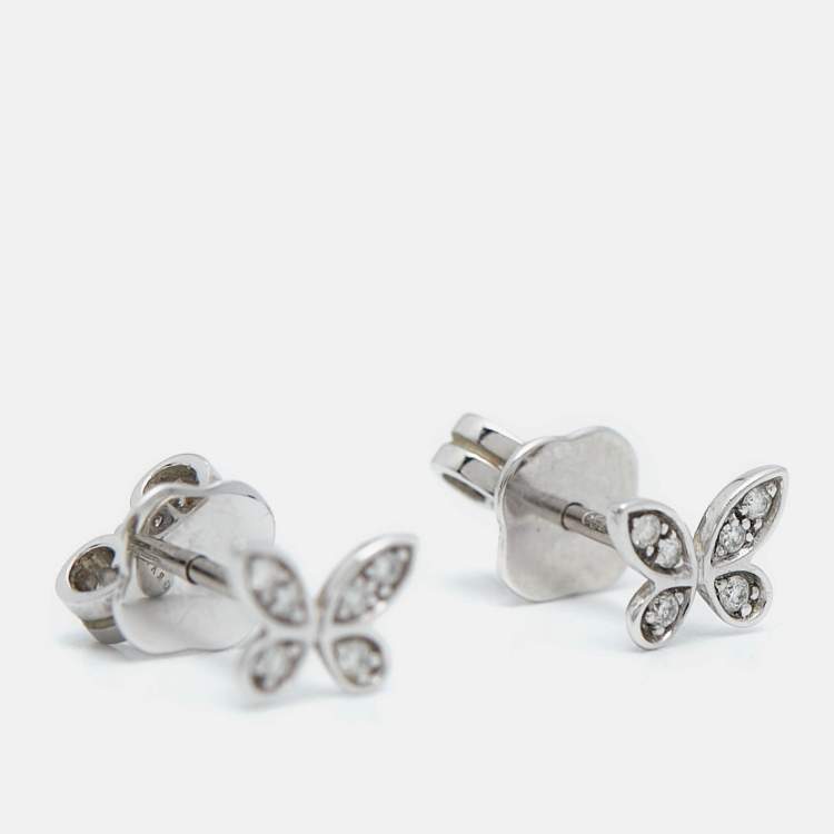 Pre Owned Graff Butterfly Pavé Diamond 18k White Gold Small Stud Earrings