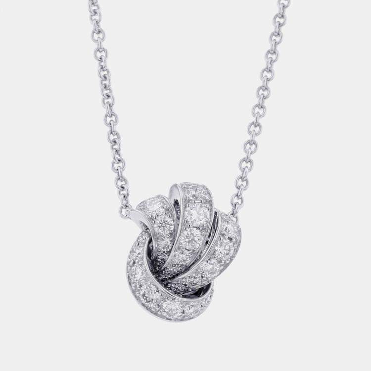 Pre Owned Graff Tilda's Bow Pave 18K White Gold Diamond Pendant Necklace