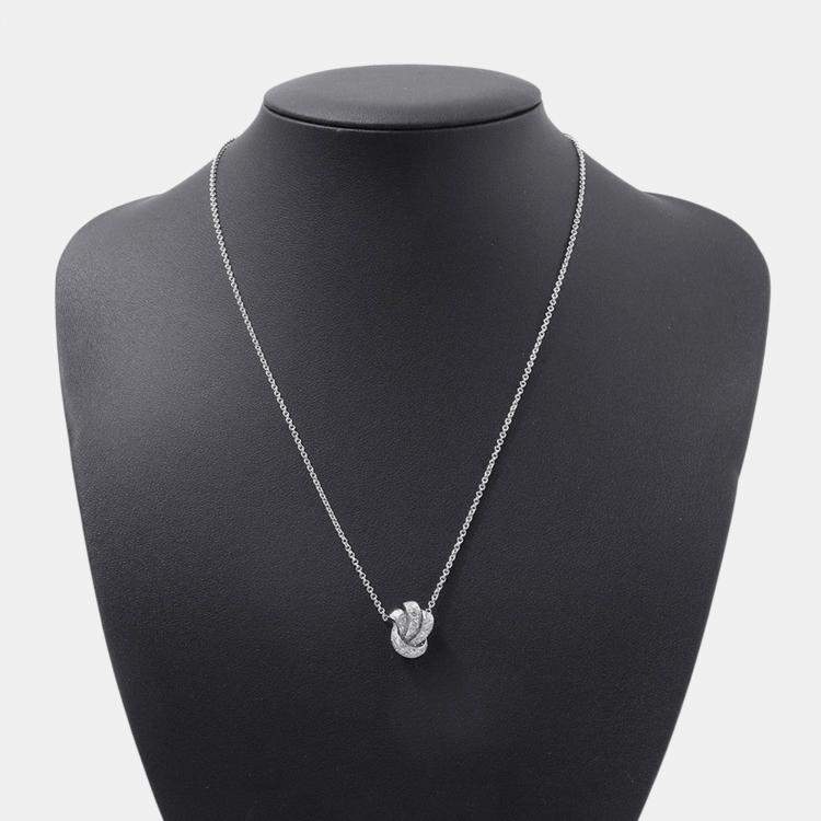 Pre Owned Graff Tilda's Bow Pave 18K White Gold Diamond Pendant Necklace