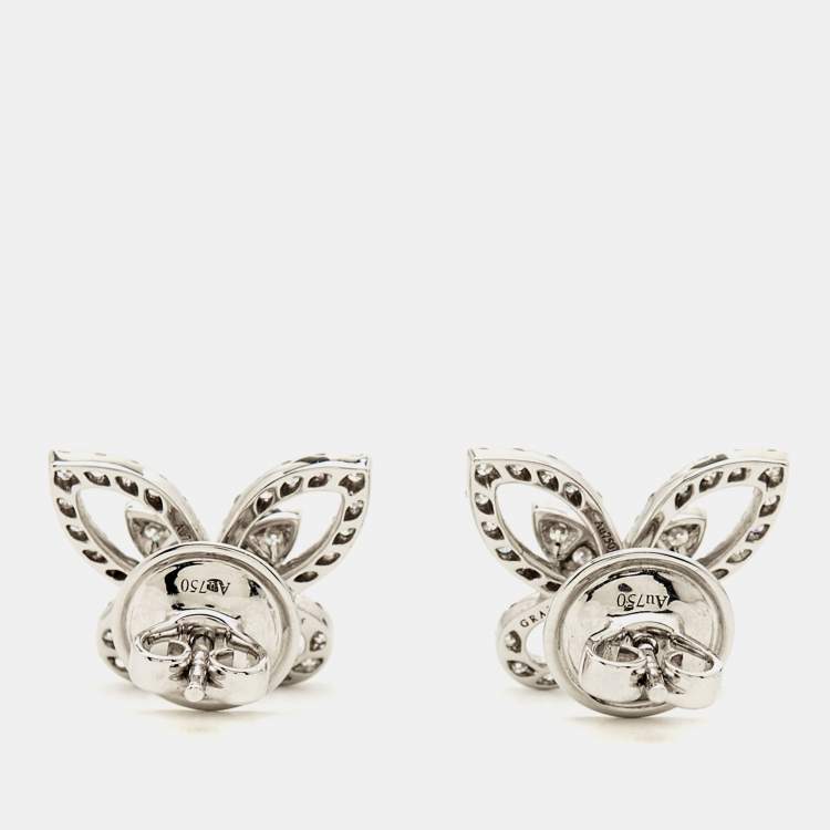 Pre Owned Graff Butterfly Silhouette Diamond 18K White Gold Stud Earrings