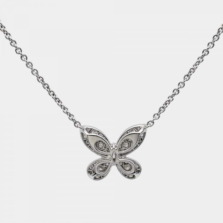 Pre Owned Graff Pavé Butterfly Diamond 18K White Gold Pendant Necklace