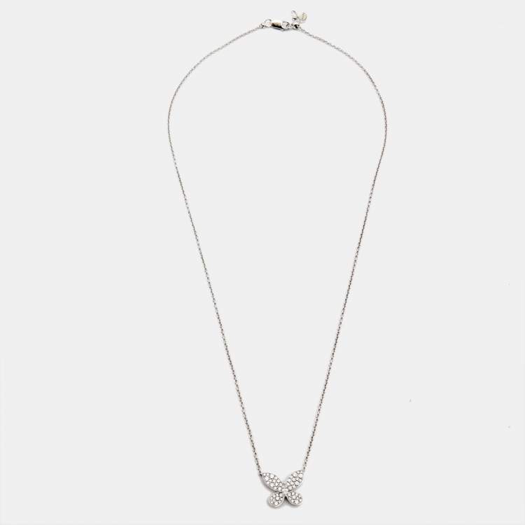 Pre Owned Graff Pavé Butterfly Diamond 18K White Gold Pendant Necklace