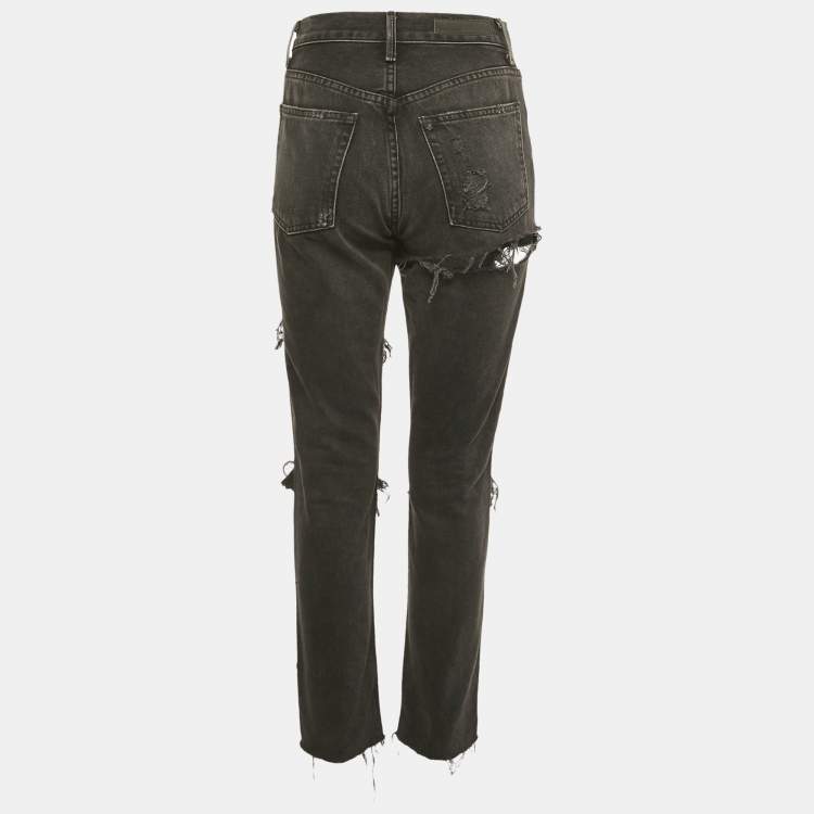 Pre Owned Grlfrnd Black Denim Ripped Skinny Karolina Jeans M Waist 27"