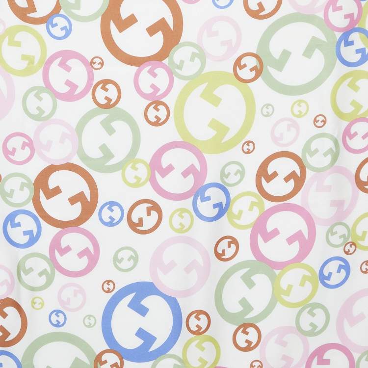 Pre Owned Gucci White/Pink GG Bubble Print Silk Scarf