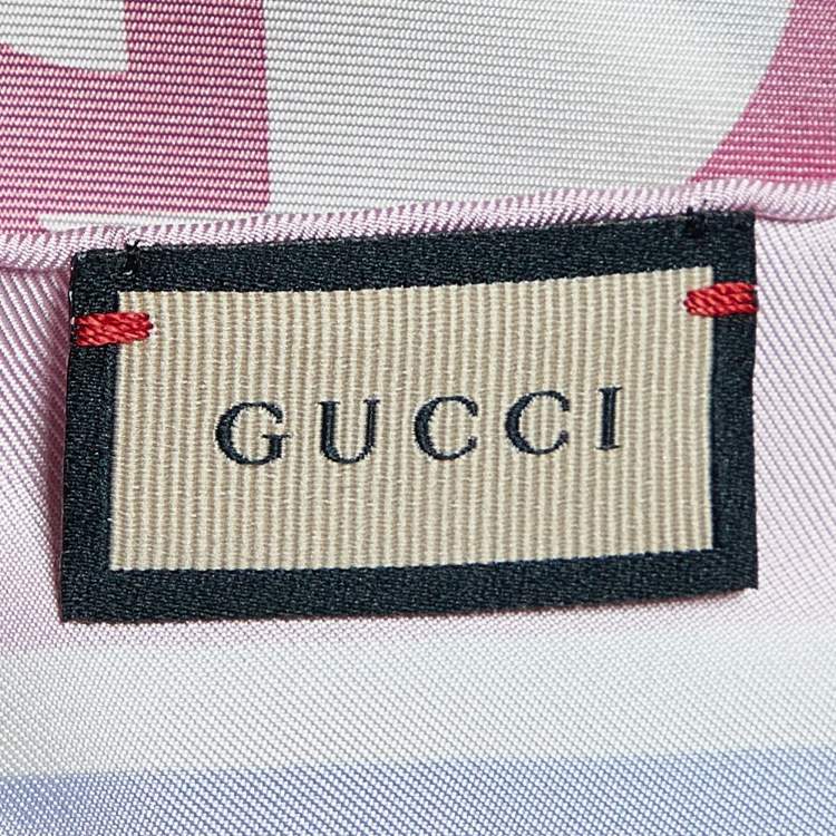 Pre Owned Gucci White/Pink GG Bubble Print Silk Scarf