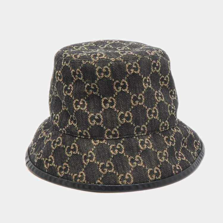 Pre Owned Gucci Black GG Web Denim Bucket Hat