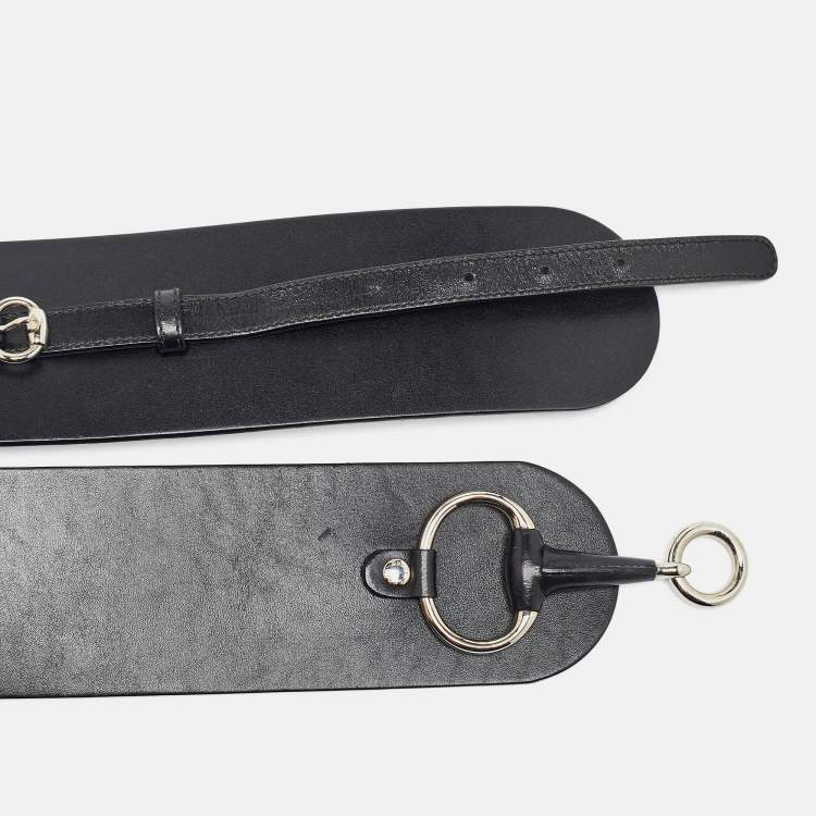 مملوكة مسبقًا Gucci Black Leather Horsebit Waist Wide Belt 85CM