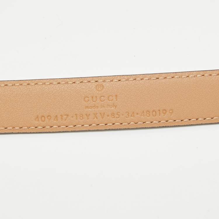 Pre Owned Gucci Beige Leather Double G Buckle Slim Belt 85 CM