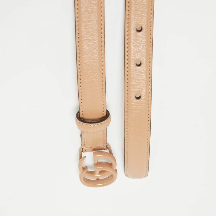 Pre Owned Gucci Beige Leather Double G Buckle Slim Belt 85 CM
