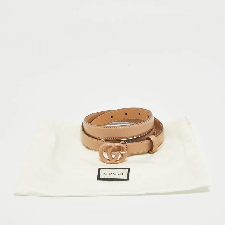 Pre Owned Gucci Beige Leather Double G Buckle Slim Belt 85 CM