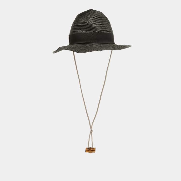 Pre Owned Gucci Black Raffia Effect Synthetic Hat 