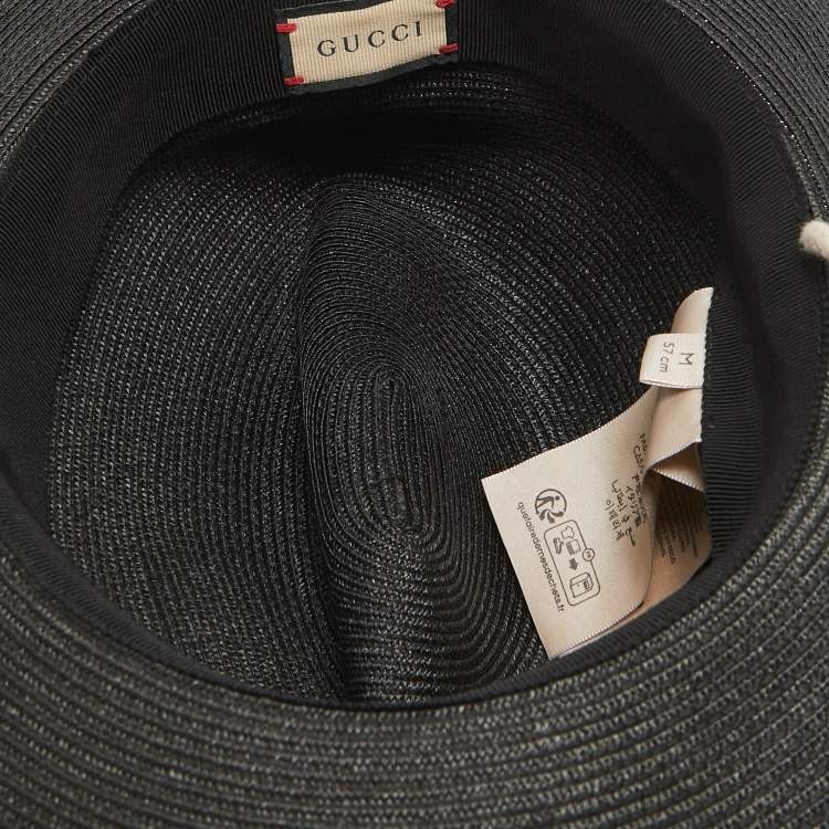 Pre Owned Gucci Black Raffia Effect Synthetic Hat 