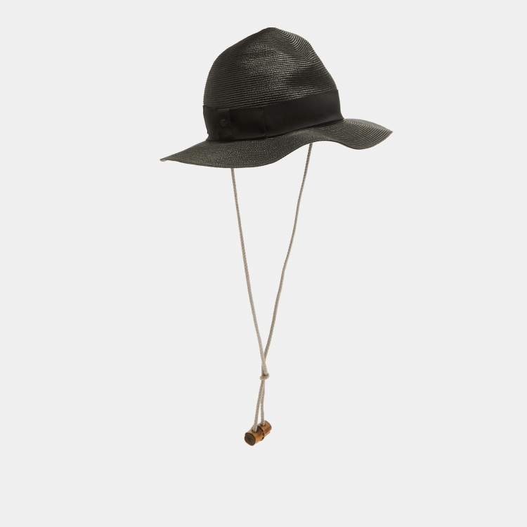 Pre Owned Gucci Black Raffia Effect Synthetic Hat 