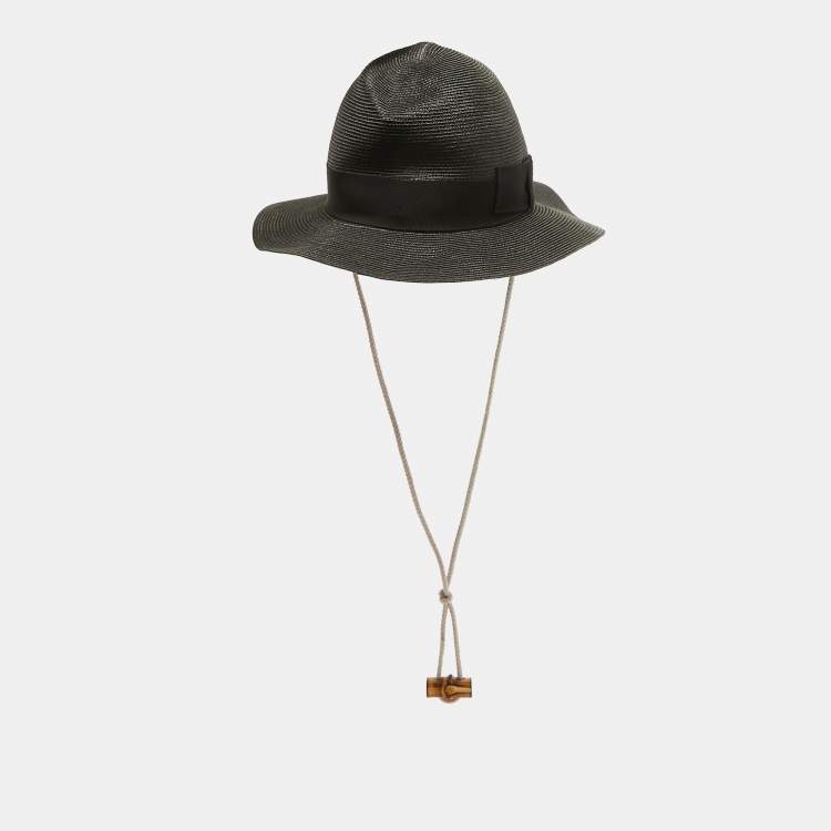 Pre Owned Gucci Black Raffia Effect Synthetic Hat 