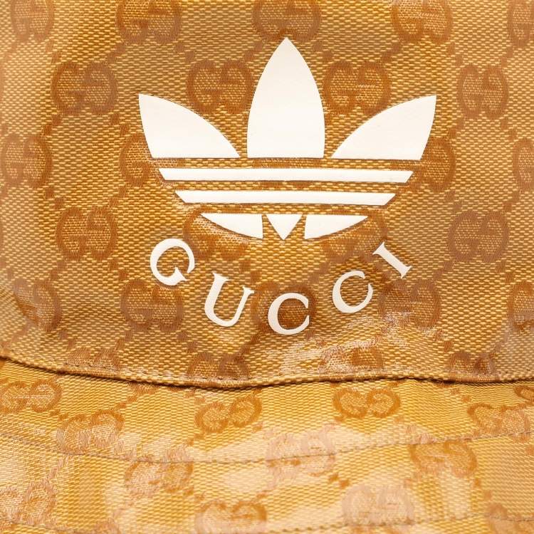 Pre Owned Gucci x Adidas Beige/Brown GG Crystal Canvas Bucket Hat 