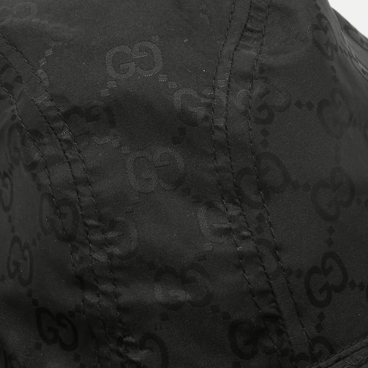 Pre Owned Gucci Black GG Web Nylon Bucket Hat With Pouch 