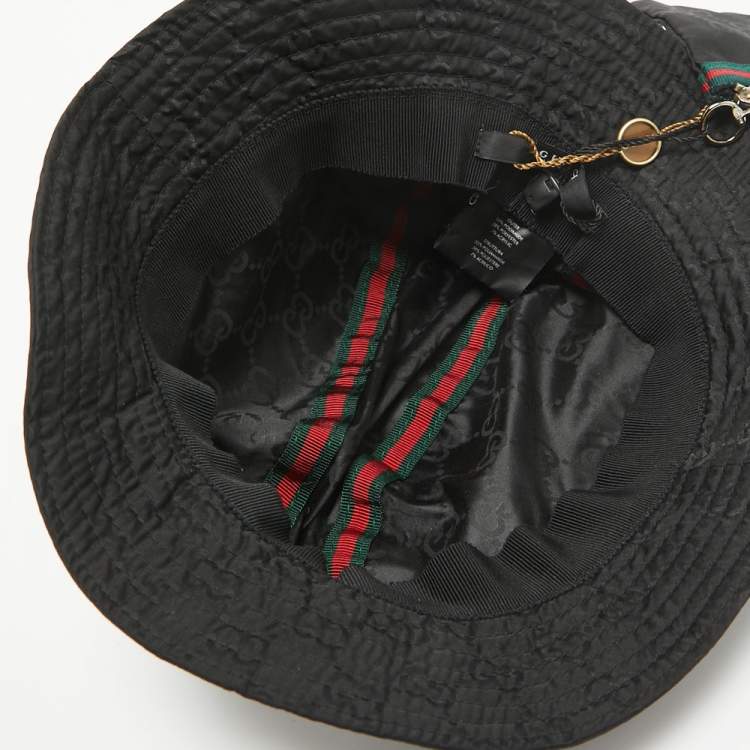 Pre Owned Gucci Black GG Web Nylon Bucket Hat With Pouch 