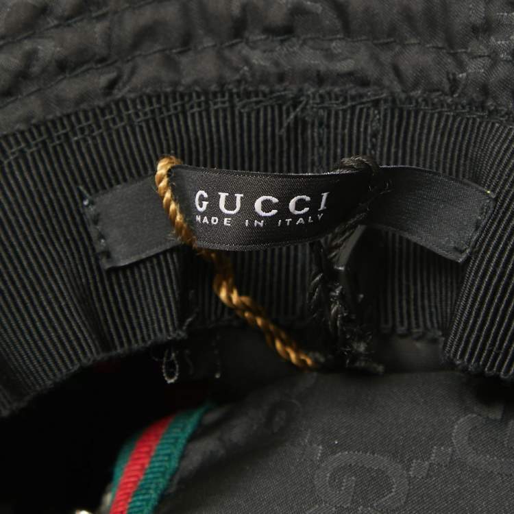 Pre Owned Gucci Black GG Web Nylon Bucket Hat With Pouch 