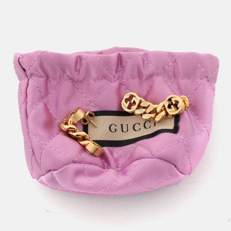 Pre Owned Gucci Gold Tone Interlocking G Chain Drop Earrings