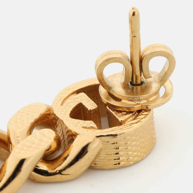 Pre Owned Gucci Gold Tone Interlocking G Chain Drop Earrings