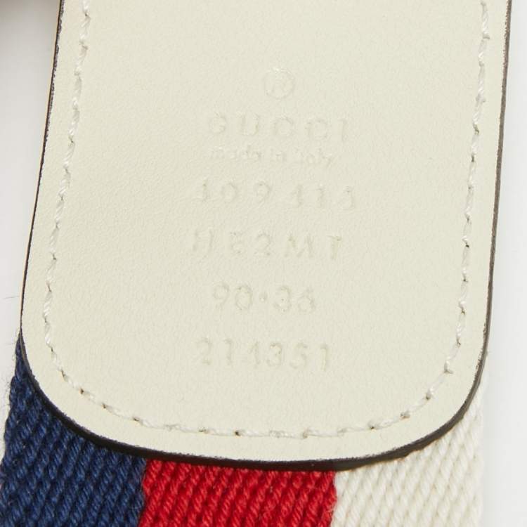 Pre Owned Gucci White Web Canvas and Leather GG Marmont Buckle Belt 90CM