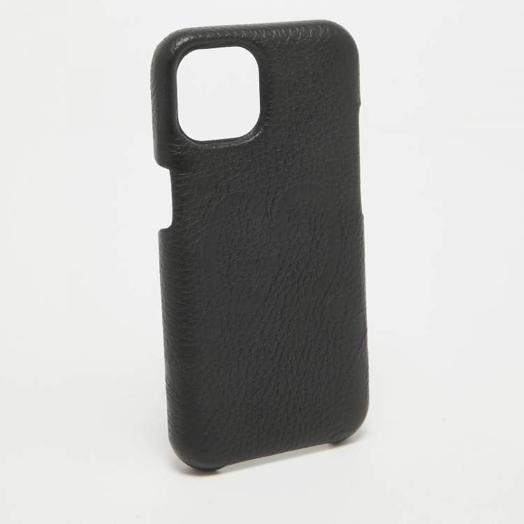 Pre Owned Gucci Black Jumbo GG Leather iPhone 15 Cover