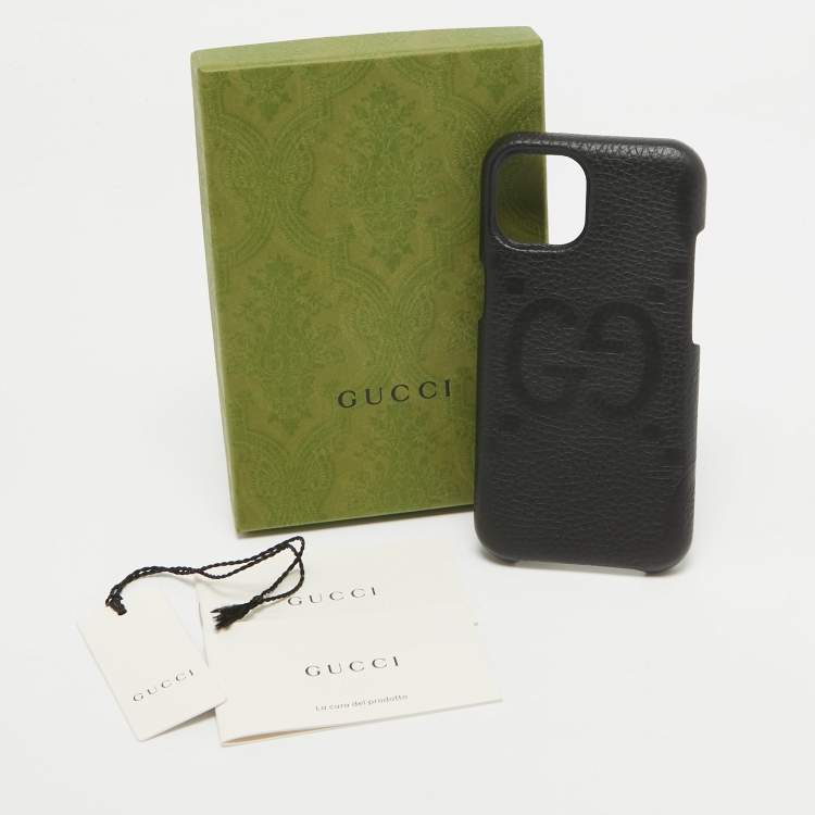 Pre Owned Gucci Black Jumbo GG Leather iPhone 15 Cover