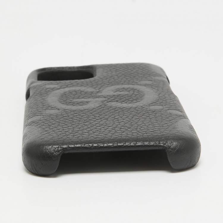 Pre Owned Gucci Black Jumbo GG Leather iPhone 15 Cover
