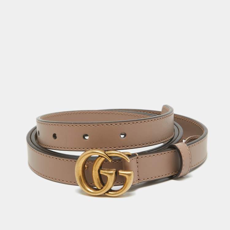 Gucci Beige Leather GG Marmont Buckle Slim Belt 110CM Gucci The Luxury Closet