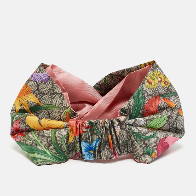 Pre Owned Gucci Multicolor GG Flora Print Silk Headband M