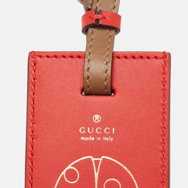 Pre Owned Gucci Red Lady Bag Print Leather Luggage Tag