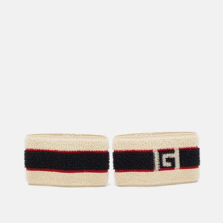 Pre Owned Gucci Beige Terry Cotton Logo Headband and Wristband Set 