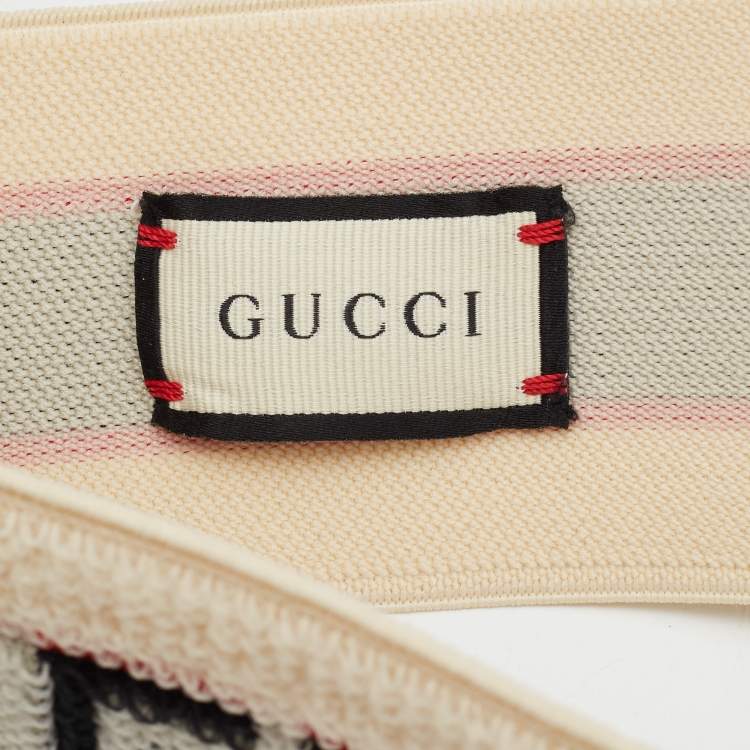 Pre Owned Gucci Beige Terry Cotton Logo Headband and Wristband Set 